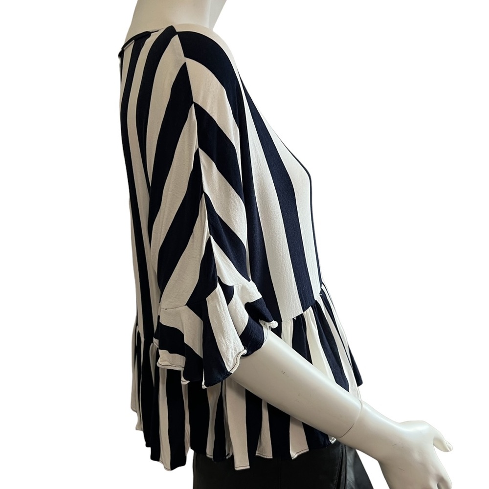 Zara trf collection striped button detail ruffle black and white peplum … - Picture 6 of 8